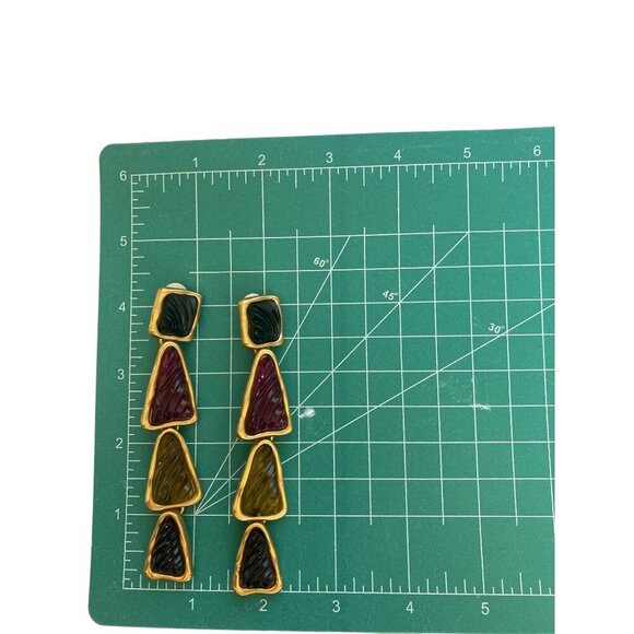 Anne Klein Couture vintage 80s black & red gold-tone & resin geometric earrings - Picture 5 of 5